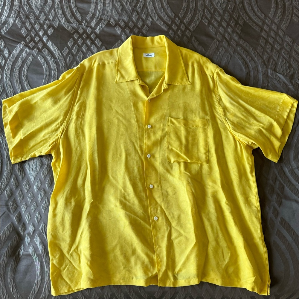 Brioni Yellow short sleeve button up size 2Xl